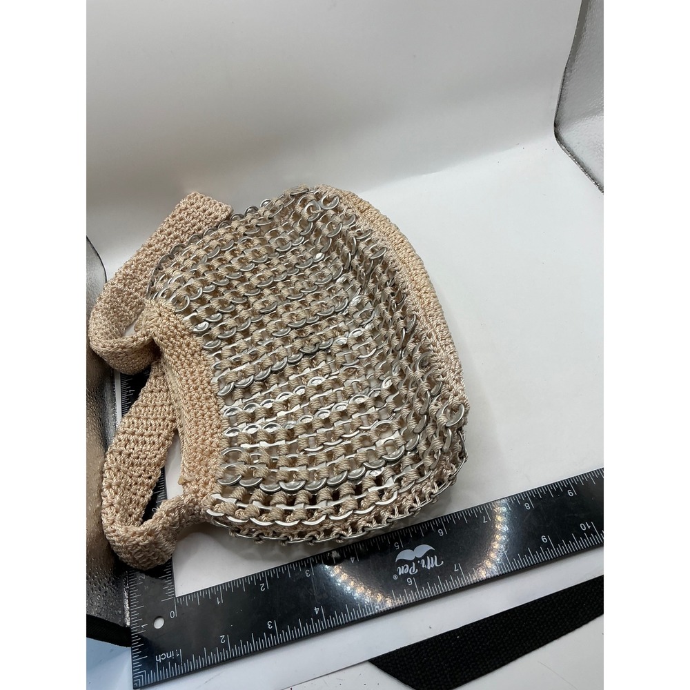 Handmade Soda Pop Tab Crochet Shoulder Bag Beige Metallic Recycled Eco Friendly - Picture 6 of 13
